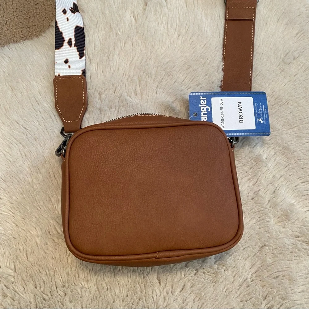 Wrangler Brown & Black Cowhide Crossbody Shoulder Bag - Picture 5 of 10